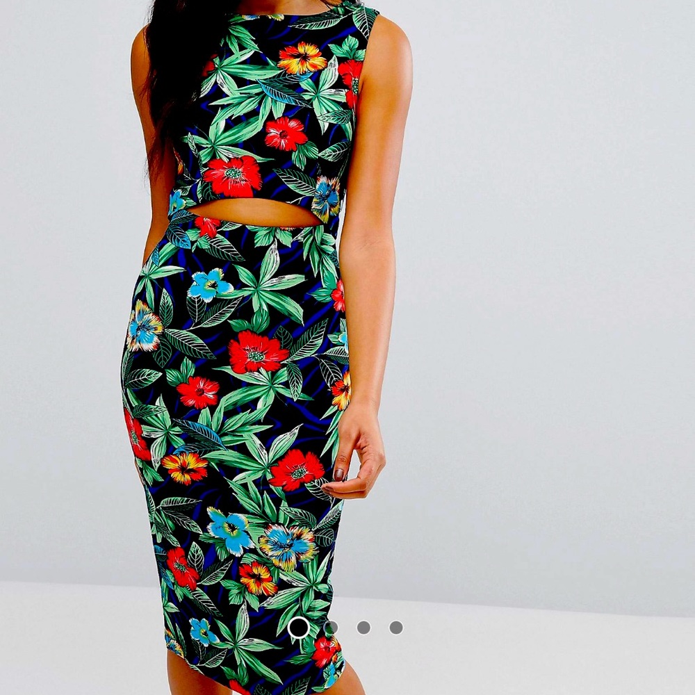 Girls on Film Tropical Cut-out Midi Dress